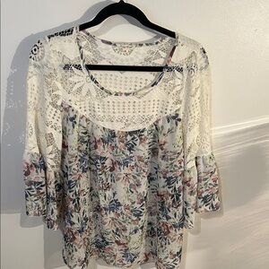 Floral Lace Blouse with Cream and Pink Accents